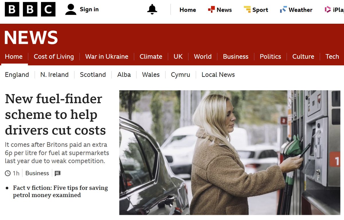 Top news story on the BBC:

The government, who have already banned petrol car sales from 2030 on, will spend millions of pounds setting up a fuel comparison body so that, several years from now, we will be able to compare petrol prices, just like we can today via many free apps.