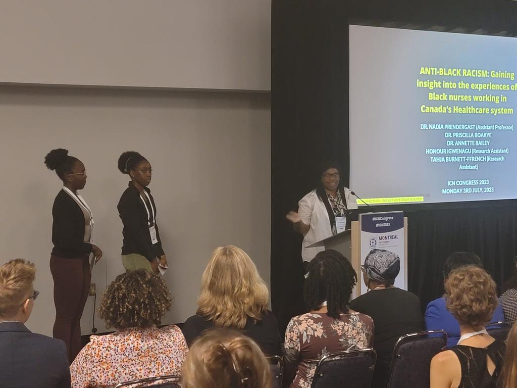 Dr. Nadia Prendergast from <a href="/NursingTMU/">Daphne Cockwell School of Nursing</a> and her students presented their research findings to an overflowed room on the important topic of anti-Black racism in nursing at the <a href="/ICNurses/">ICN</a> #ICNCongress