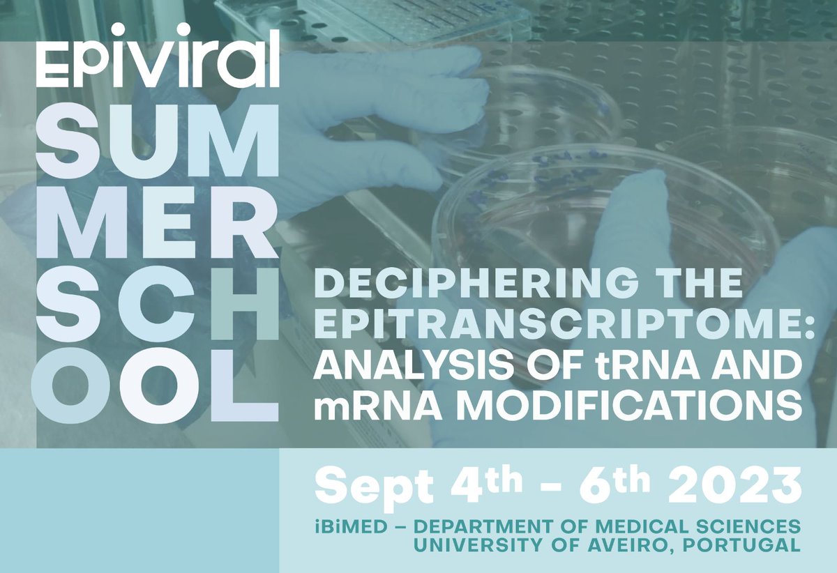 viral_epi's tweet image. Are you interested in RNA modifications? Do you want to know how to detect and quantify them? Join us and renowned epitranscriptome experts at the @viral_epi summer school from 4-6 Sept, Aveiro, Portugal. 
🌐 epiviral.eu/epiviral-summe…