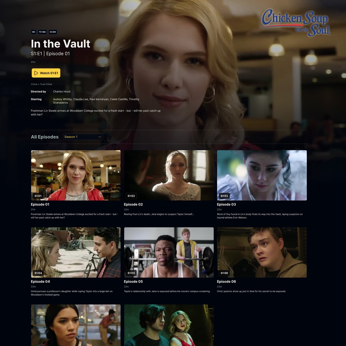 BIG NEWS! In the Vault is now on <a href="/ChickenSoup_TV/">Chicken Soup for the Soul TV</a>

Watch Season 1 now - FREE - on <a href="/Roku/">Roku</a> <a href="/amazonfiretv/">Fire TV 📺</a>  or ChickenSoupTV.com. #InTheVault stars <a href="/ClaudiaLeeLive/">Claudia Lee</a> @audreywhitby <a href="/CalebCastille/">Caleb Castille</a> <a href="/paulkarmiryan/">Paul Karmiryan</a> <a href="/TGranaderos/">Timothy Granaderos</a> <a href="/MissJuliaKelly/">Julia Kelly</a> <a href="/sydney_sweeney/">Sydney Sweeney</a> <a href="/iamtaylorgray/">Taylor Gray</a> <a href="/sadiekuwano/">sadie on the internet</a>