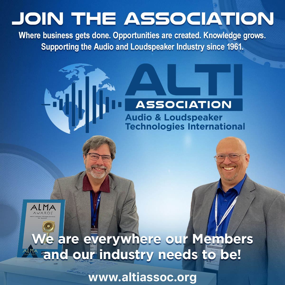 AltiAssociation's tweet photo. JOIN THE ASSOCIATION
Where business gets done. Opportunities are created. Knowledge grows. Supporting the Audio and Loudspeaker Industry since 1961.

https://t.co/4NliWikeJQ
#AltiAssociation #AudioIndustry #SoundBusiness #Audioproductdevelopment #Tech #Innovation https://t.co/JvRq7BQSLi