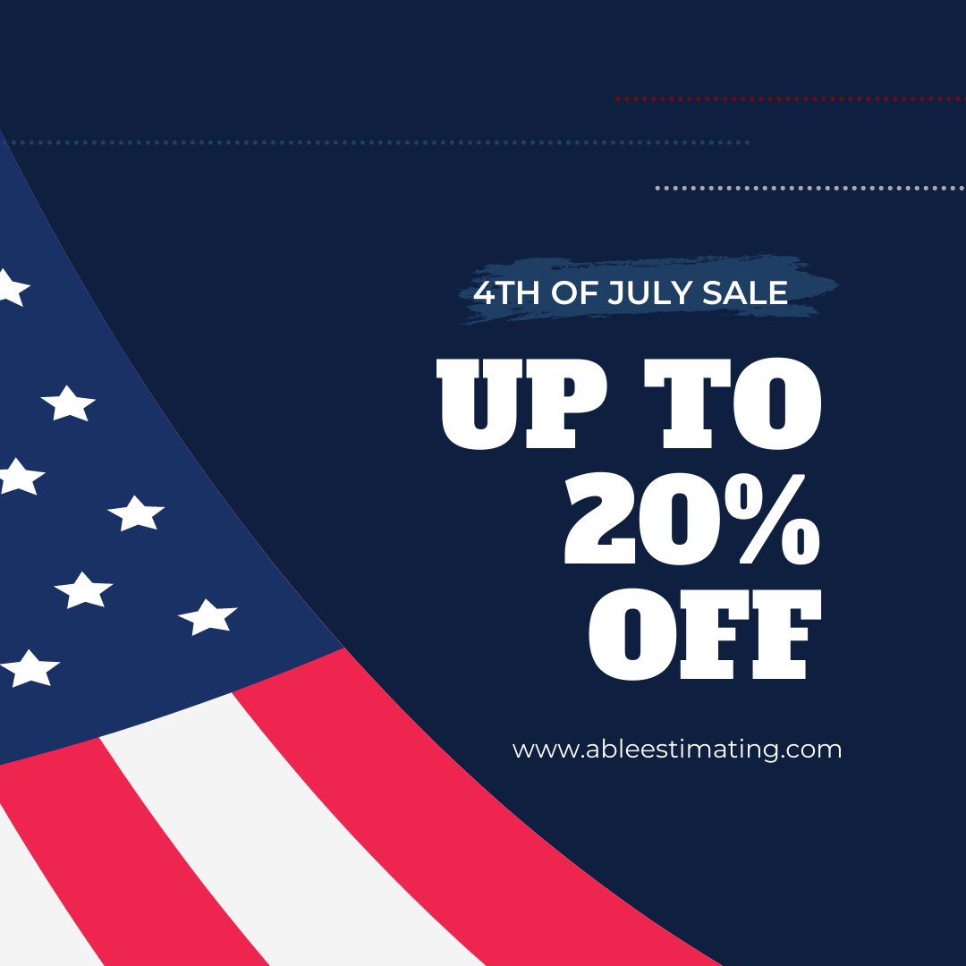 Celebrate Independence Day with our special offer! Hurry, limited time only!

ABLE Estimating® || ableestimating.com || 786 872 7179 

#Construction #Building #residential #commercial #property #costestimation #4thofJuly2023 #4thOfJulySales #Discord #Mondaymorning #Monday