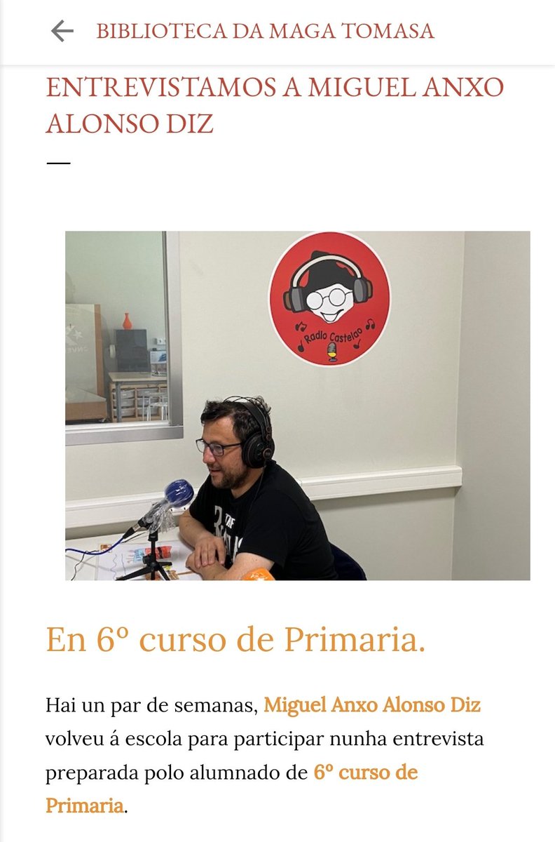 Comparto convosco a entrevista feita no Ceip Castelao de Vigo polo alumnado de 6° de primaria. 🎙️♥️

@Xerais
#instruciónsparalerestelibro

go.ivoox.com/rf/110840015