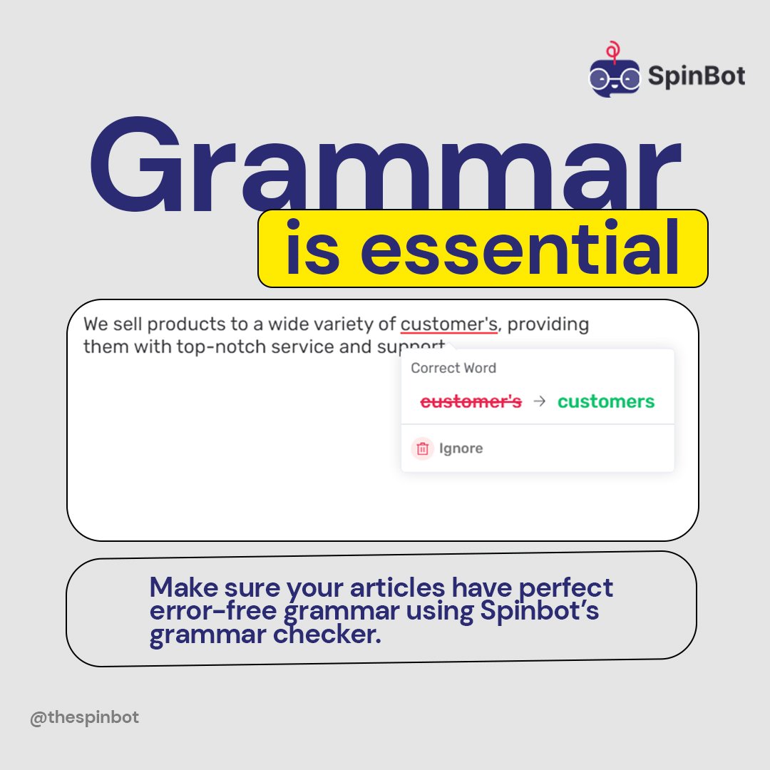 Spinbot to the rescue! Grammar errors, be gone!

#SayNoToGrammaticalMistakes #spinbot #explore #aitool #grammarcheck #nomoreerrors #magicspin #grammarcheckertool