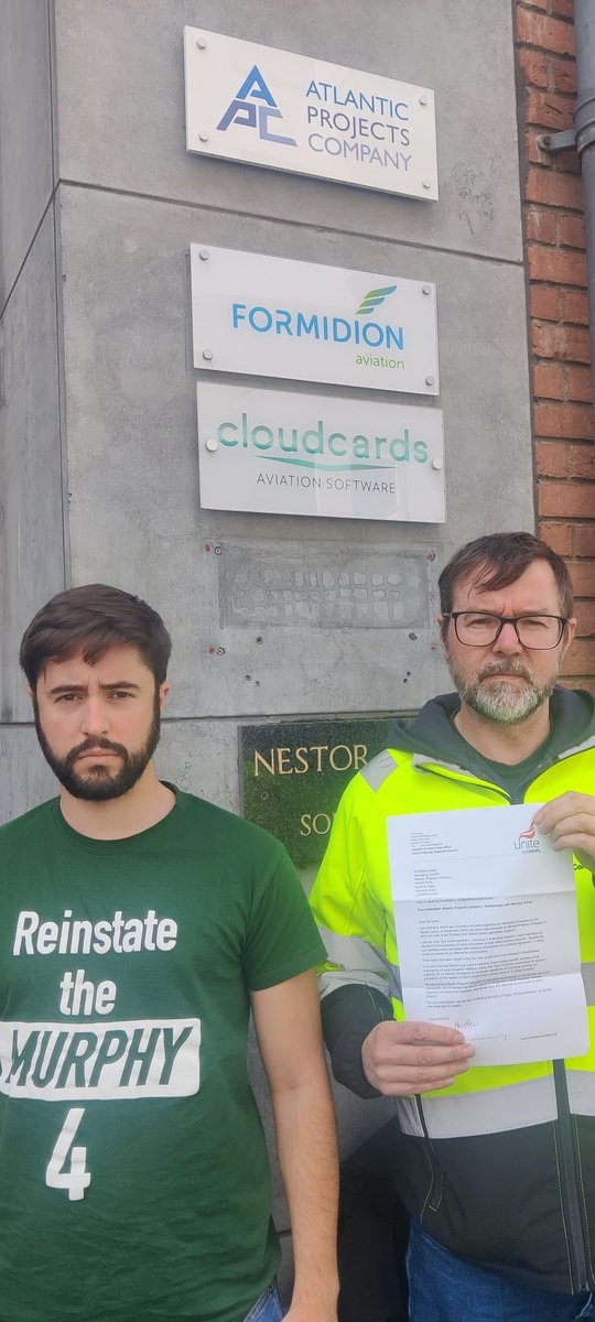 themurphy4_'s tweet photo. Unite activists today paid a visit to Atlantic Projects Company in #Limerick. APC have engaged @jmurphyandsons in contract works for Flexgen on @ESBNetworks power plants in Ireland.

Murphy is quickly becoming a toxic brand for their treatment of the @UniteunionROI #Murphy4 https://t.co/7IF2n4joEb