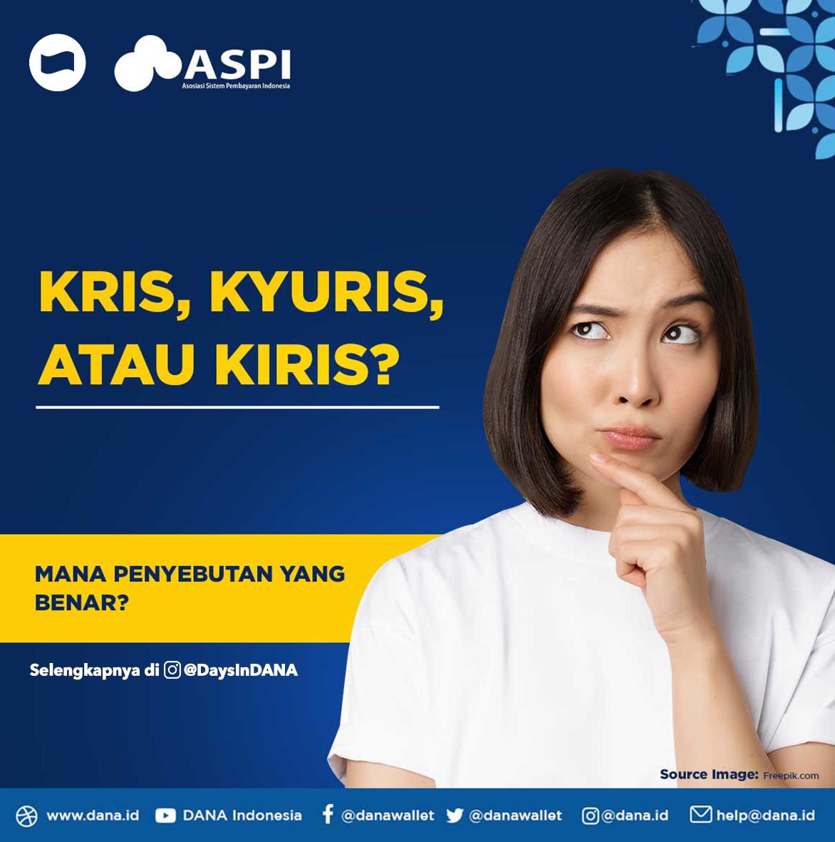 danawallet's tweet photo. TemanDANA, bagaimana penyebutan QRIS yang tepat? KRIS, KYURIS, atau KIRIS ya? Yuk cari tahu di https://t.co/jDhRUMMEbM! #DANADompetDigital https://t.co/CkHgW37TaC