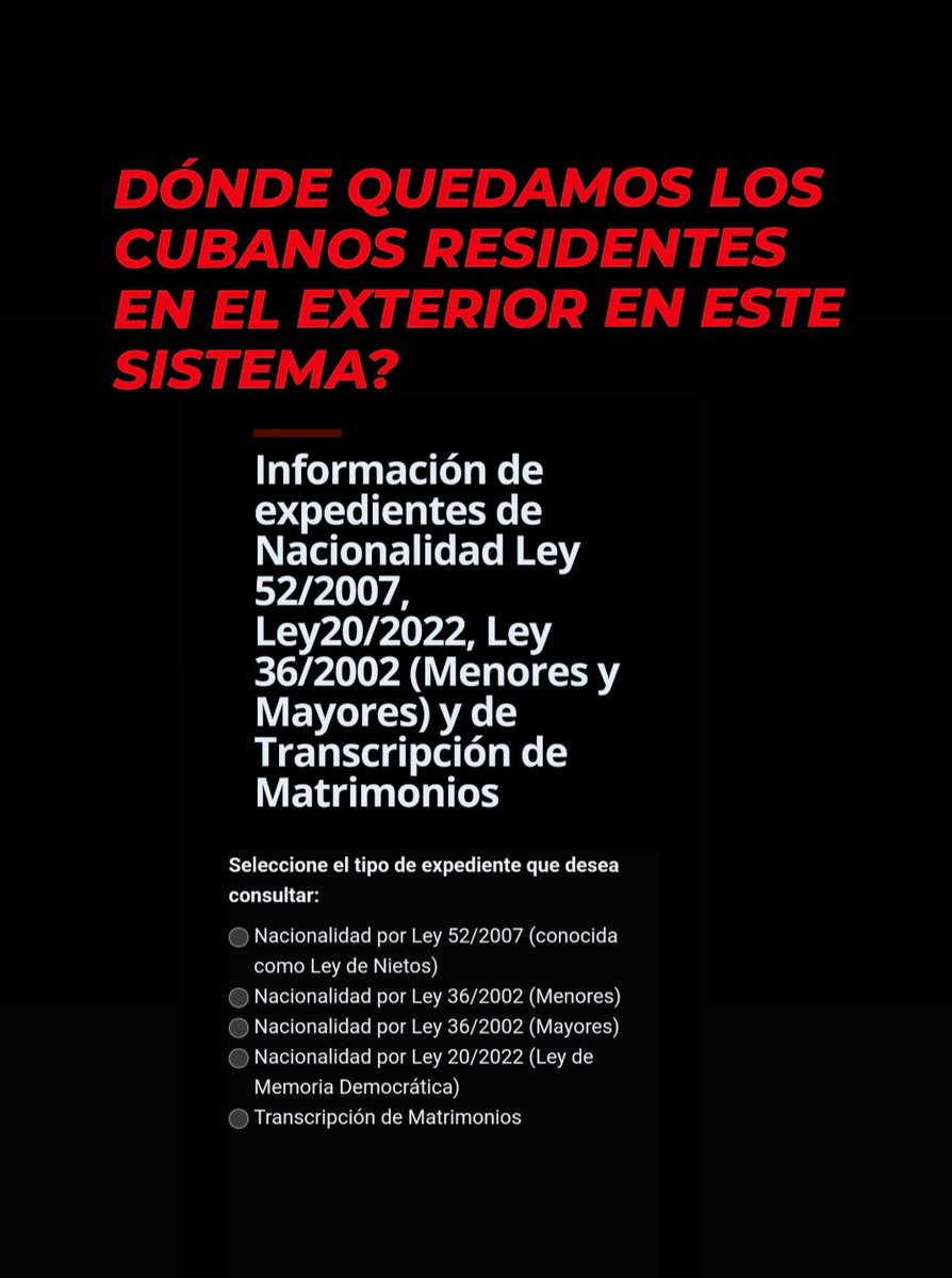 LMDcubanosmundo's tweet photo. @MAECgob @ConsEspLaHabana @EmbEspCuba @CeDEU2 @CGCEE_VIII @DavidCasarejos Por qué los Cubanos🇨🇺 residentes en el exterior q aplicamos a la Nacionalidad x LMD no somos compatibles con este sistema de seguimiento?Somos los + afectados x problemas de comunicación.Exigimos igualdad! https://t.co/lGZ9qmpusS