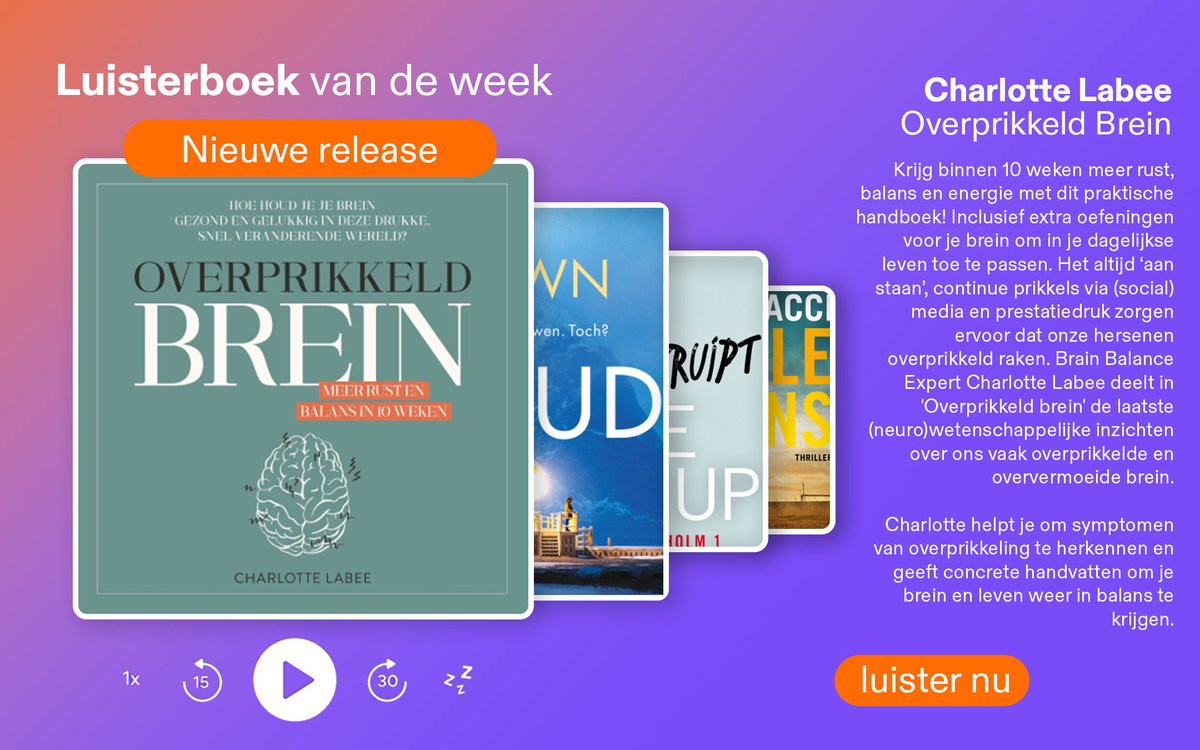 Podimo_NL's tweet image. Wij hebben weer een nieuw luisterboek toegevoegd aan onze catalogus! Beluister Overprikkeld Brein van Charlotte Labee in de #Podimo app. 🎧💜
