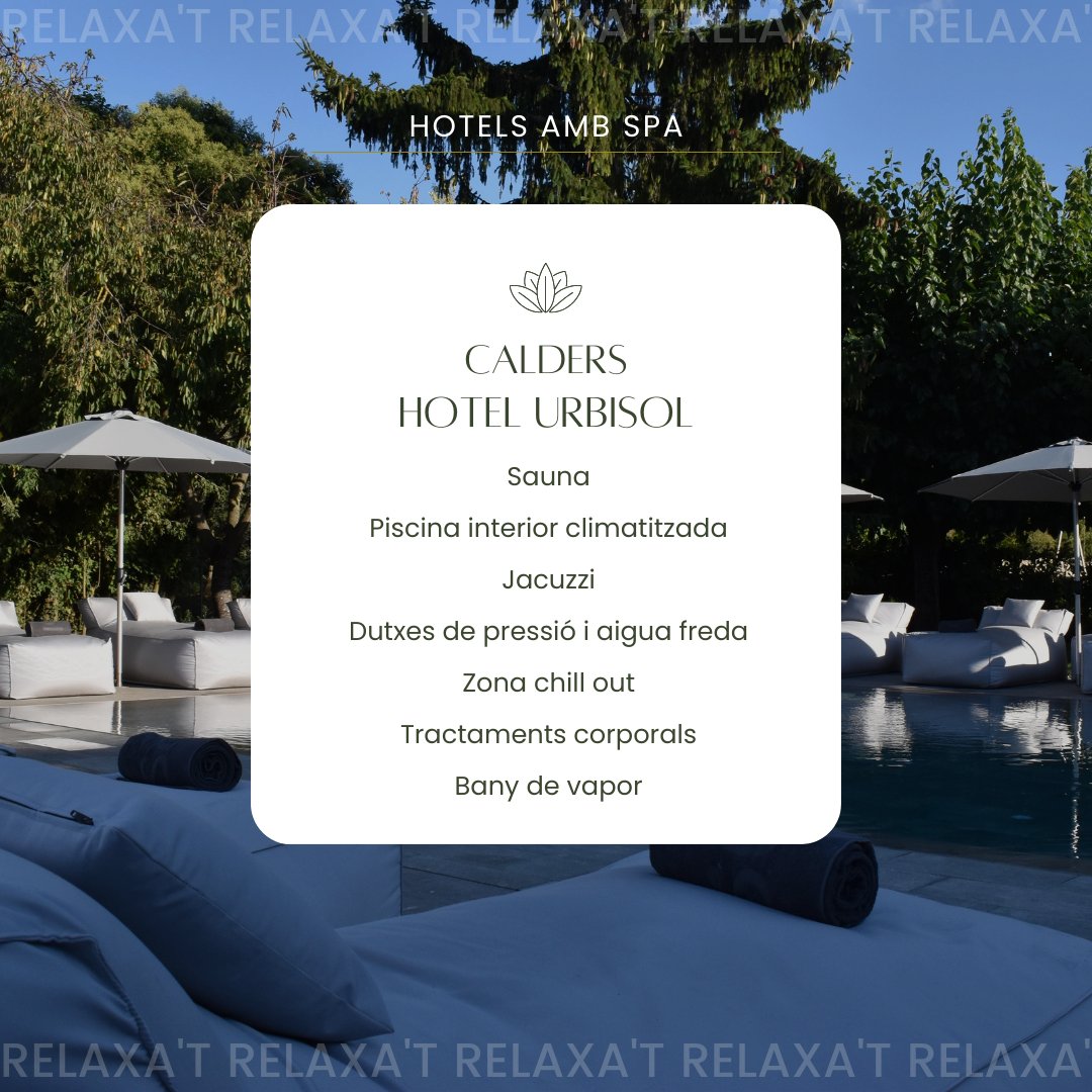PetitGranHotels's tweet image. Descobreix el veritable confort a l'#HotelUrbisol 💆‍♀️✨. El seu centre de Spa t'ofereix una experiència de relaxació inigualable amb piscina climatitzada, sauna i piscines interior i exterior. Vine i regala't uns instants de benestar. #Calders
petitsgranshotelsdecatalunya.com/hoteles/hotel-…