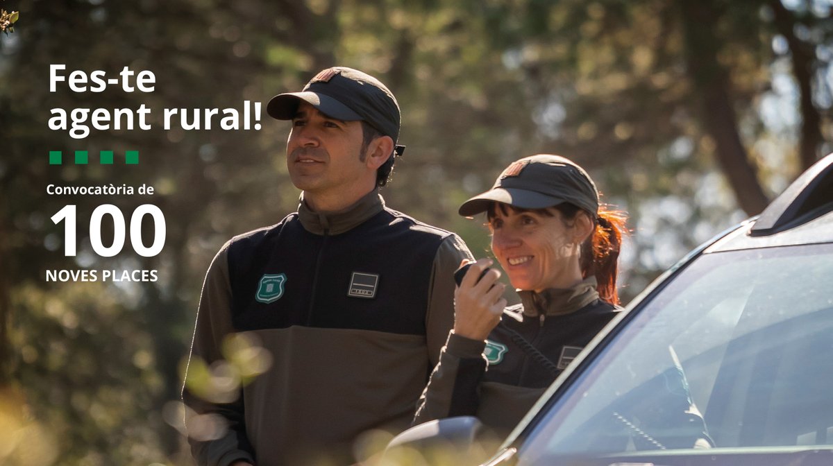 📢 Nova convocatòria de 100 places d'accés al cos d'#AgentsRurals amb la reserva del 40% per a dones.

La resolució s'ha publicat avui al <a href="/DOGCdeldia/">DOGC</a> i les sol·licituds es poden presentar a partir de demà.

👉#FesteAgentRural!

Més ℹ️ a la nota de premsa⬇️
gen.cat/443S0CW