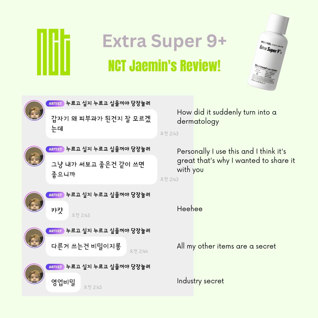 appartement201's tweet photo. Hey NCTzens in Singapore! Want to have skin as good as Jaemin? I recently tried the Extra Super 9+ as recommended by Jaemin, to clean out my pores. For fellow fans who want to try it out, there’s a special sale going on at the Medipeel Shopee SG page until 4th July🫶🏻 https://t.co/M7YLOmTi7P