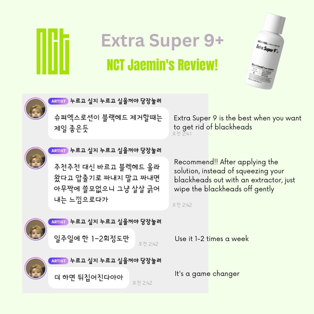 appartement201's tweet photo. Hey NCTzens in Singapore! Want to have skin as good as Jaemin? I recently tried the Extra Super 9+ as recommended by Jaemin, to clean out my pores. For fellow fans who want to try it out, there’s a special sale going on at the Medipeel Shopee SG page until 4th July🫶🏻 https://t.co/M7YLOmTi7P