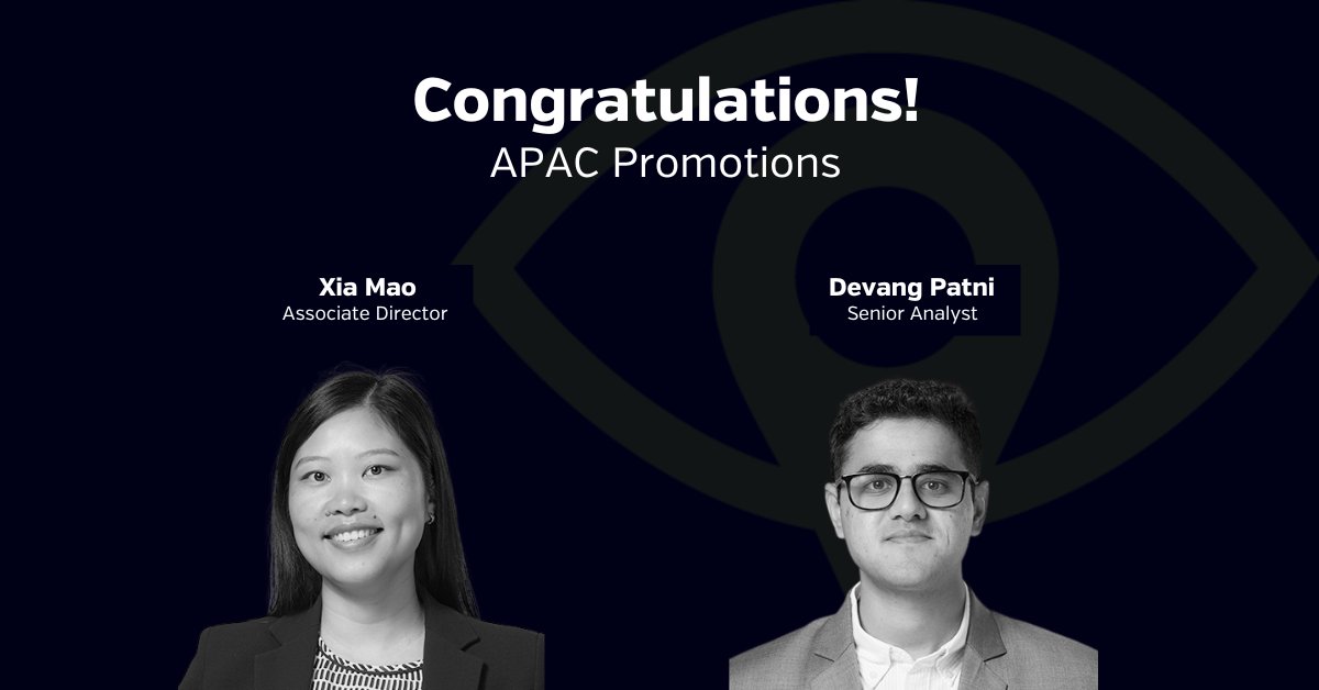 We're proud to announce two promotions in APAC! Xia Mao and Devang Patni! 

Xia Mao has been promoted to Associate Director and Devang Patni has been promoted to Senior Analyst. 

Congratulations both!🎉

#Team #Promotion #MandA #Growth #Development