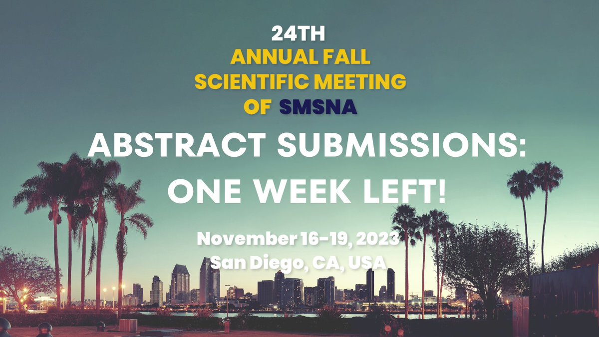 📢There is only one week left to submit your abstracts for the 24th Annual Fall Scientific Meeting of SMSNA! Don't miss this opportunity to showcase your research and make a lasting impact on the field of sexual medicine. Submit here before July 10: smsna.org/annual2023/abs…