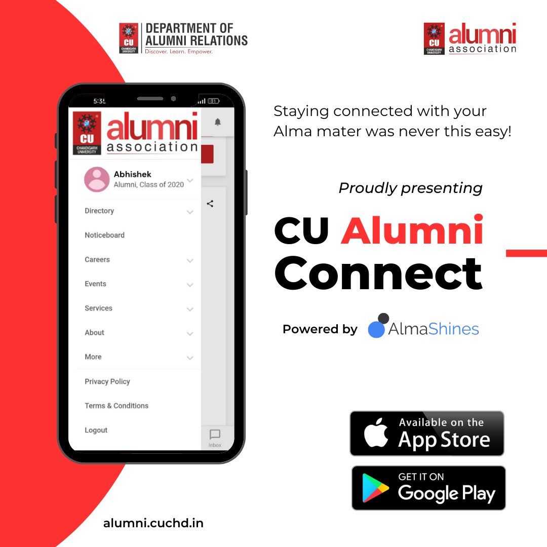 Level up your alumni experience with features like networking, event updates, mentorship programs, and much more!
Get CU Alumni Connect now on iOS and Android, and embark on an extraordinary journey of alumni engagement like never before.
#CUAlumniConnect #DownloadNow