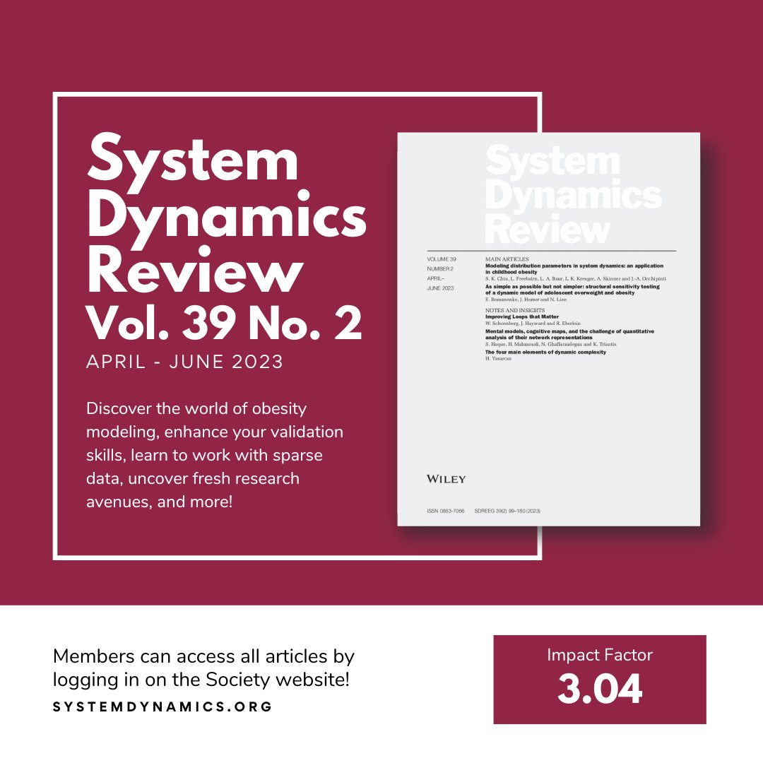 ICYMI ▶️ The latest System Dynamics Review issue is now available!

🔗 Access SDR articles: ow.ly/ZcQx50OM0gQ

#SystemDynamics #systemsthinking