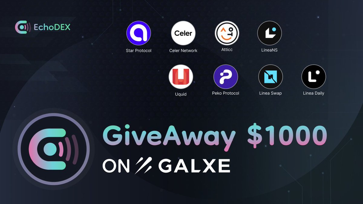 Echo_DEX's tweet photo. 🎉A MASSIVE giveaway to celebrate our incredible partnership with top projects on @LineaBuild 🎉

Rules:
1️⃣ Like, RT this post
2️⃣ Tag 3 friends
3️⃣ Complete Galxe tasks 👇
https://t.co/o3bQZoiH0z

🎁 Prize pool: $1000
🏆 50 winners

Don't miss this chance to be part of the #Linea ecosystem and enjoy exciting campaigns with abundant rewards in the future!