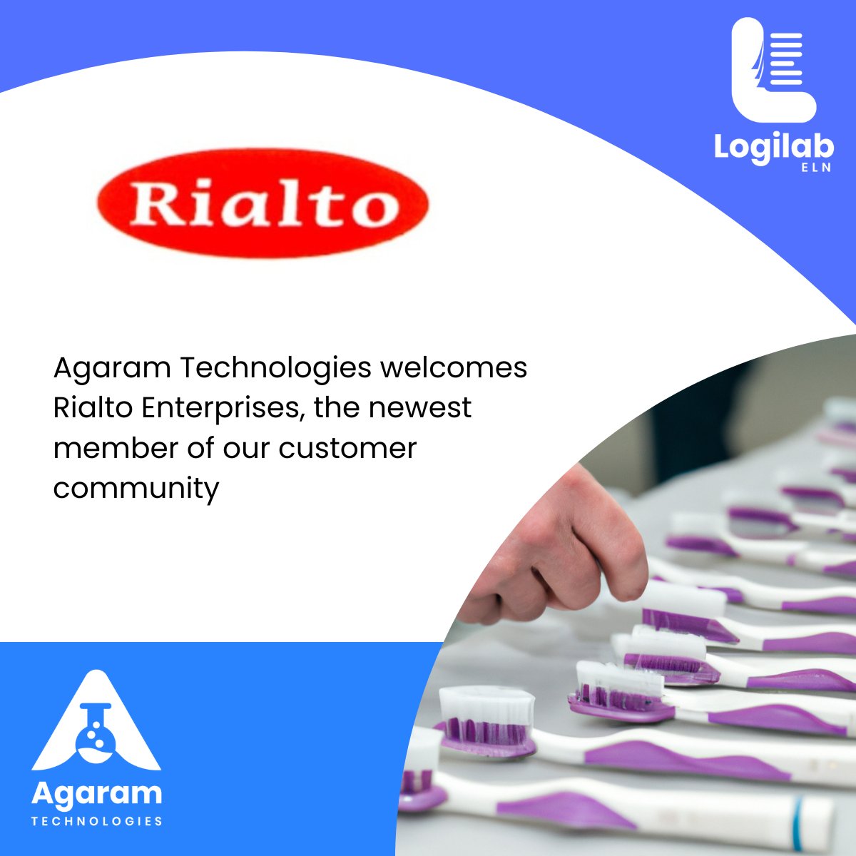 agaramtech's tweet photo. Exciting news! Welcome Rialto Enterprises, specializing in contract manufacturing for Oral-B. Their award-winning facility produces 350M brushes, expanding to 700M. They've chosen Logilab ELN for digital transformation. Thrilled to have you onboard!

 #LogilabELN #Welcome https://t.co/uRTP23n1ct