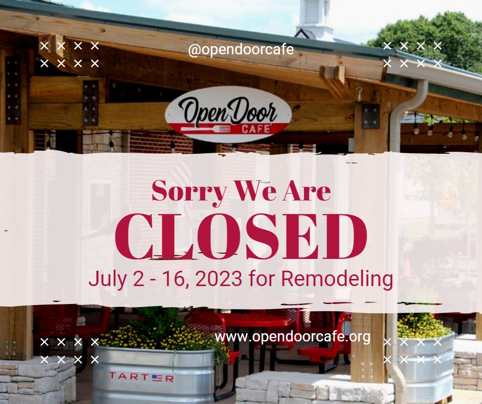 CLOSED FOR REMODELING - JULY 3 - 16, 2023 🚧

Preview our new lunch menu at opendoorcafe.org

To learn about all the changes coming, read our FAQ - opendoorcafewytheville.org/faq.

#zerohunger #everyoneeatswytheus #foodforall