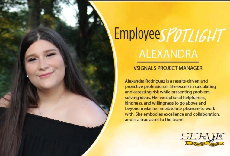 SERVE_Advisory's tweet photo. Meet Alexandra Rodriguez, an exceptional Project Manager on our VSignals team. Her problem-solving skills, dedication, &amp; positive attitude make her an invaluable asset to SERVE Advisory Group! Thanks for all your hard work, Alexandra! #howdoyouSERVE #manywaystoSERVE https://t.co/opjgcUAzyV