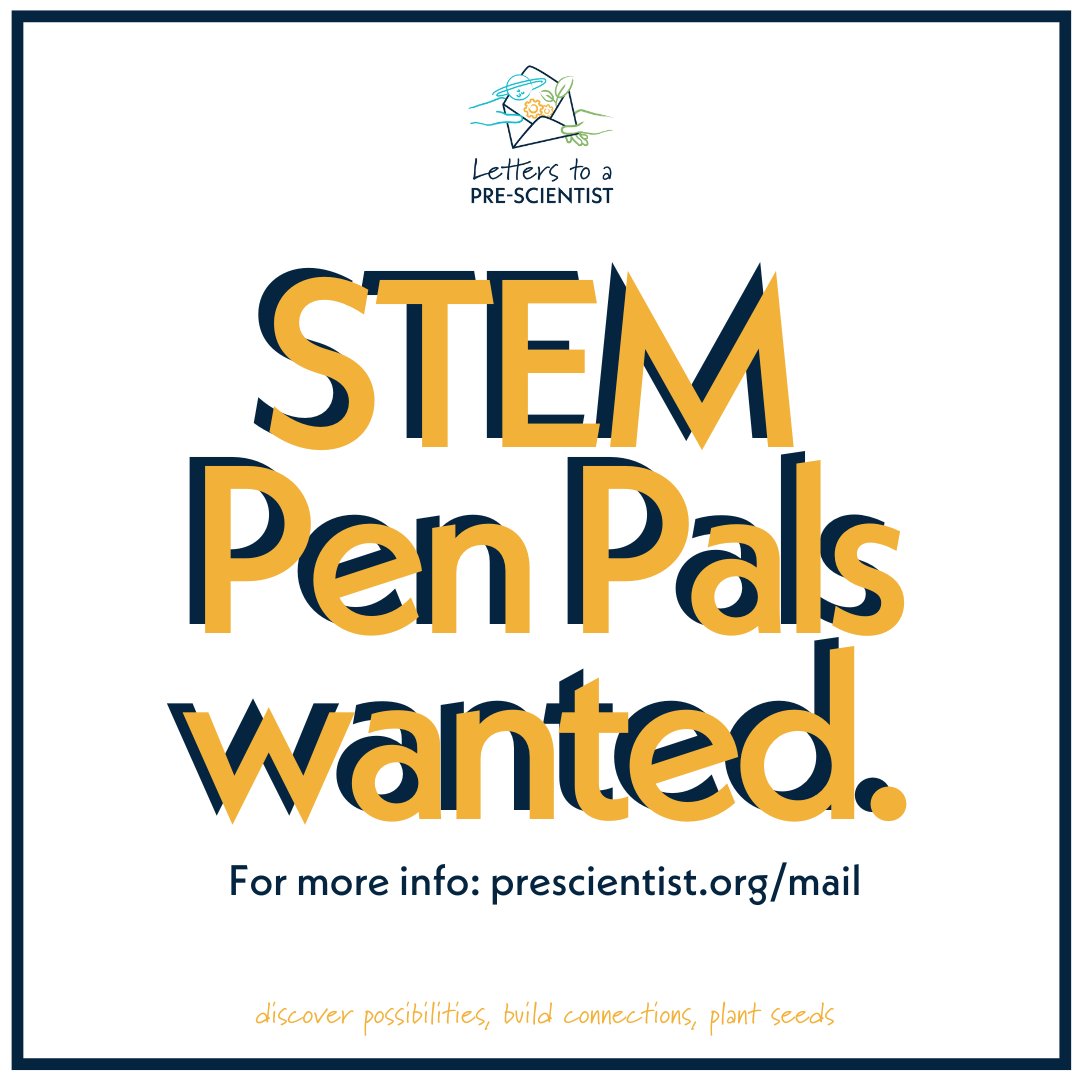 📝 Program Update: Are you interested in becoming a #STEMPenPal? We'll be accepting #STEM pen pal applications soon for the 2023-2024 school year. Sign up for our mailing list so you’ll be the first to know: prescientist.org/mail/ 😎

#LettersToAPreScientist #STEMForAll #LPS