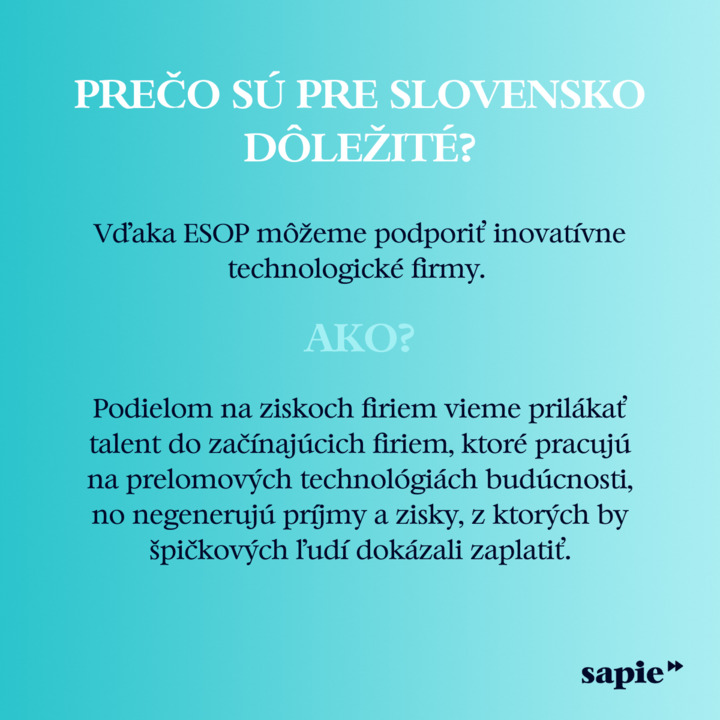 SKVELÉ SPRÁVY PRE SLOVENSKÝ INOVAČNÝ EKOSYSTÉM: OD 1. JANUÁRA 2024 môžu naše firmy naplno využívať ESOP👏
Táto novinka je prvým opatrením z Národnej stratégie vedy, výskumu a inovácií 2030 z dielne Výskumná a inovačná autorita (VAIA), ktoré schválila NR SR.