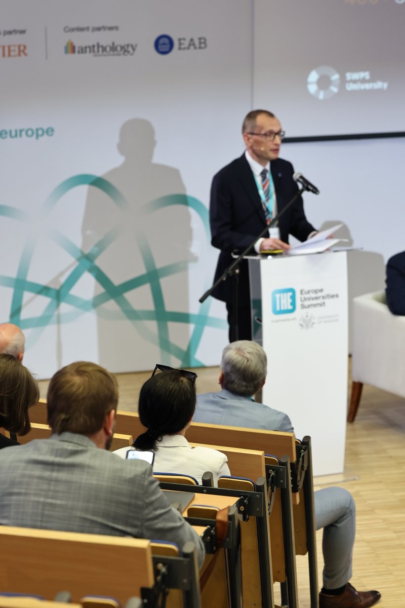 SWPSUniversity's tweet photo. I believe that #younguniversities, through their dynamic nature and enthusiasm, will contribute to the transformation of universities - said prof. Roman Cieślak, Rector of #SWPSUniversity during THE Europe Universities Summit 2023 at @UniWarszawski @timeshighered https://t.co/HdhHASjXyk