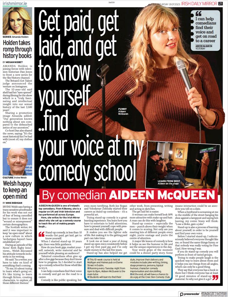 Thanks to Larissa Nolan <a href="/EddieMullarkey/">Eddie Mullarkey</a> and <a href="/IrishMirror/">Irish Daily Mirror</a> 
Go to craicdencomedyclub.com/workshops/ 
For more info