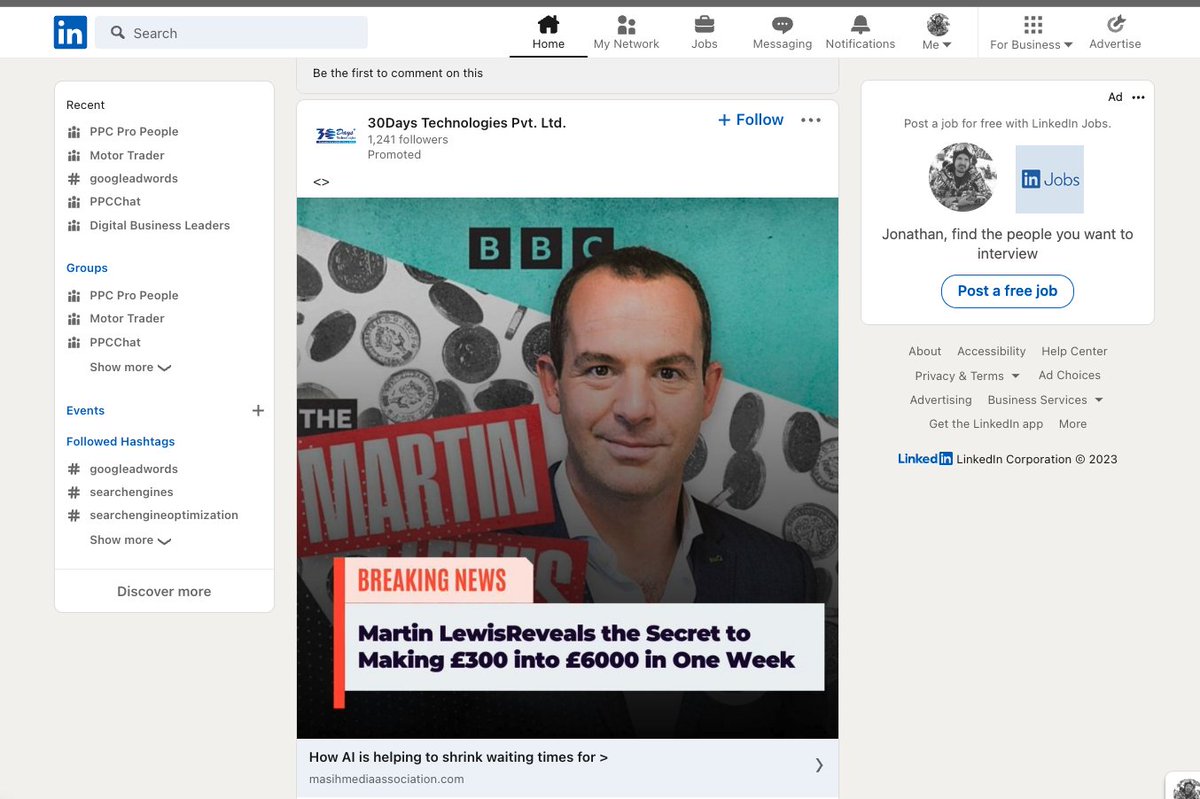 search_jon's tweet photo. Hey @MoneySavingExp @MartinSLewis  - looks like you're being used again on some dodgy finance ad, this time on @LinkedIn .
https://t.co/53ElNPGeR0 https://t.co/mdr6XXrIUL