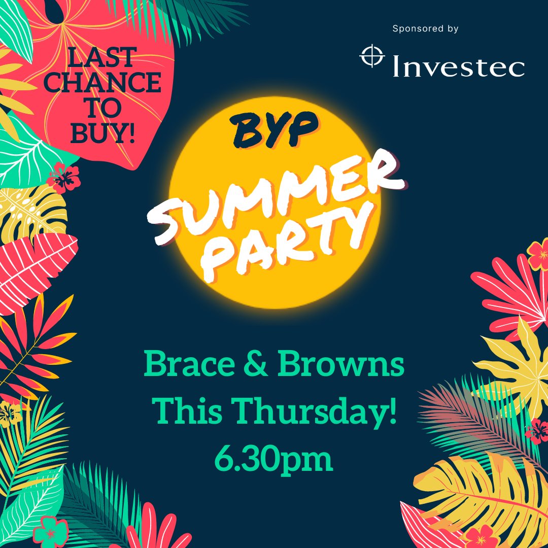 Last chance to get your tickets to the BYP Summer Party! Sales must end 6pm today.

…stolyoungprofessionals.sumupstore.com/product/byp-su…

Huge thanks to our sponsor <a href="/InvestecUK/">Investec UK</a> for supporting us.

#bristolyoungprofessionals #BYP #summerparty #Bristol #summervibes #NetworkingDrinks