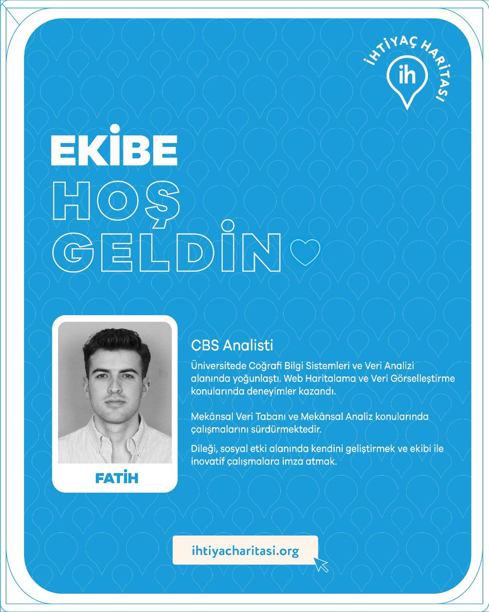ihtiyacharitasi's tweet photo. Hoş Geldin! 🌟
Yeni ekip arkadaşımızı ekibimize dahil etmekten büyük bir mutluluk duyuyoruz! 💙
#İhtiyaçHaritası #NeedsMap #Welcome #NewTeamMember https://t.co/qK91gz2Xi9