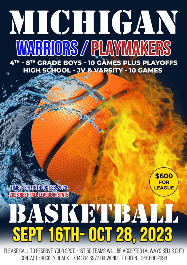 Only limited spots left for one of the best fall leagues in michigan for 4-8th grade boys and jv and varsity high school teams. Every year it sells out early. Contact is on flyer. Thanks