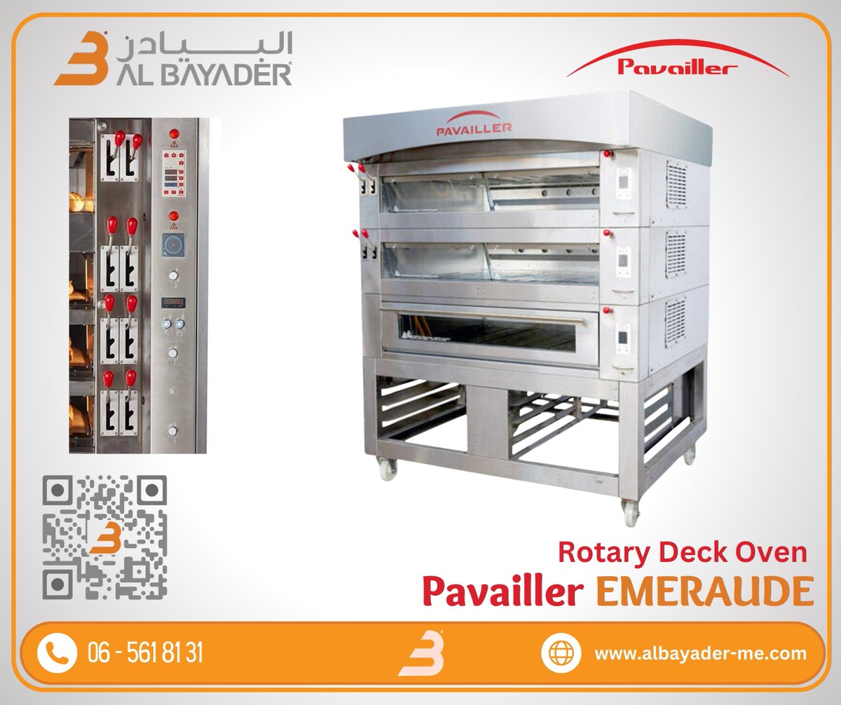 🔥🍞 Introducing Pavailler's Emeraude Deck Oven!🌟

⏱️ 4 timers, easy-to-clean design.
💪 Energy-saving, precise baking.
🔀 Flexible temps, personalized control.
🌡️ Excellent insulation, robust construction.

Upgrade your baking game! 🎉🔥

#Pavailler #albayader #DeckOven #Baking