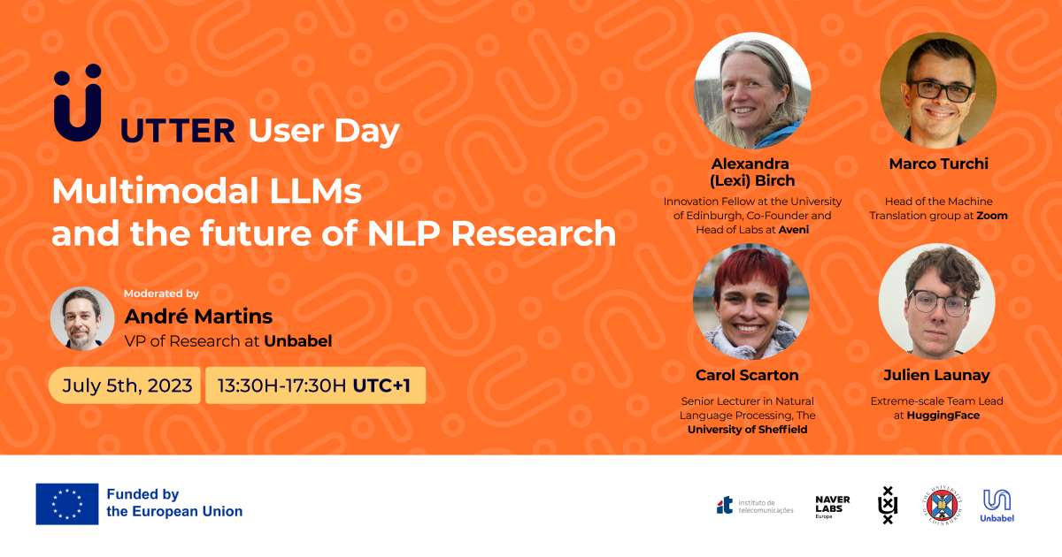 UTTER (@utterproject) on Twitter photo UTTER User Day Update! 🚀
Don't miss the panel on Multimodal LLMs and the Future of NLP Research, moderated by <a href="/andre_t_martins/">Andre Martins</a>. The panelists include <a href="/alexandrabirch1/">alexandra birch</a>, <a href="/carolscarton/">Carolina Scarton</a>, <a href="/slippylolo/">Julien Launay</a>, and <a href="/Turchi_Marco/">Marco Turchi</a>.
Secure your spot here: lnkd.in/djBg7Ume
#UTTERUserDay UTTER User Day Update! 🚀
Don't miss the panel on Multimodal LLMs and the Future of NLP Research, moderated by <a href="/andre_t_martins/">Andre Martins</a>. The panelists include <a href="/alexandrabirch1/">alexandra birch</a>, <a href="/carolscarton/">Carolina Scarton</a>, <a href="/slippylolo/">Julien Launay</a>, and <a href="/Turchi_Marco/">Marco Turchi</a>.
Secure your spot here: lnkd.in/djBg7Ume
#UTTERUserDay