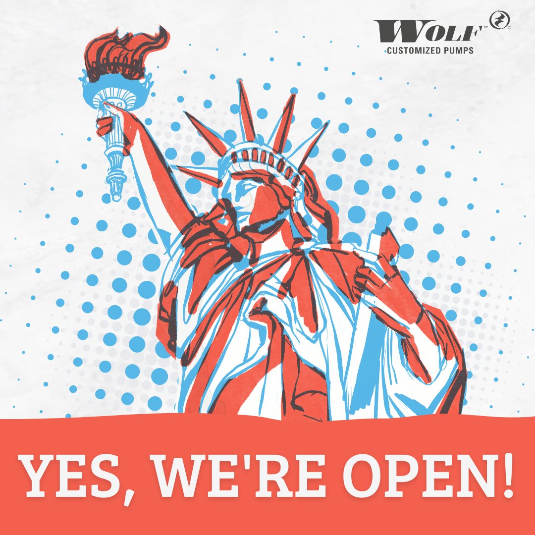 WolfPump's tweet photo. We hope you're having a fun &amp; safe Fourth of July celebration! We are open today during normal business hours, but will be closed tomorrow, 7/4. #HappyFourth #WolfPumps https://t.co/DF9pO6e4aH