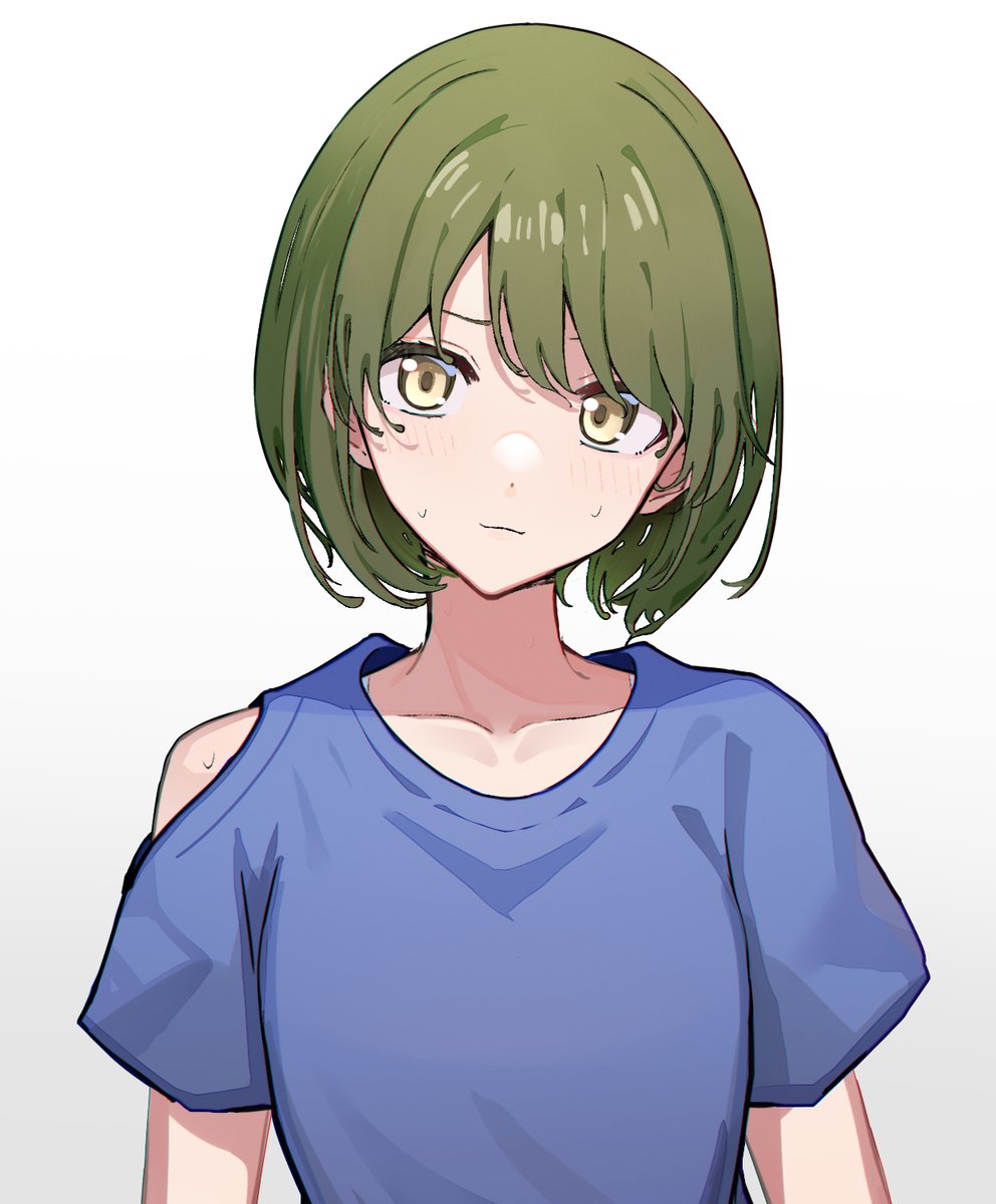 1girl solo green hair looking at viewer shirt upper body short hair  illustration images