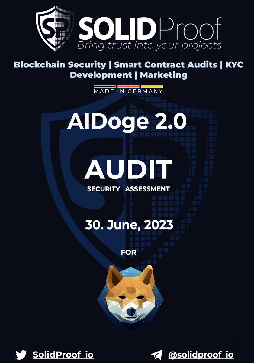 aidoge2eth's tweet image. ✅#AIDOGE2 Audit Passed

Audit Result: 
app.solidproof.io/projects/aidog…

Detail Report:
github.com/solidproof/pro…

 #SolidProof