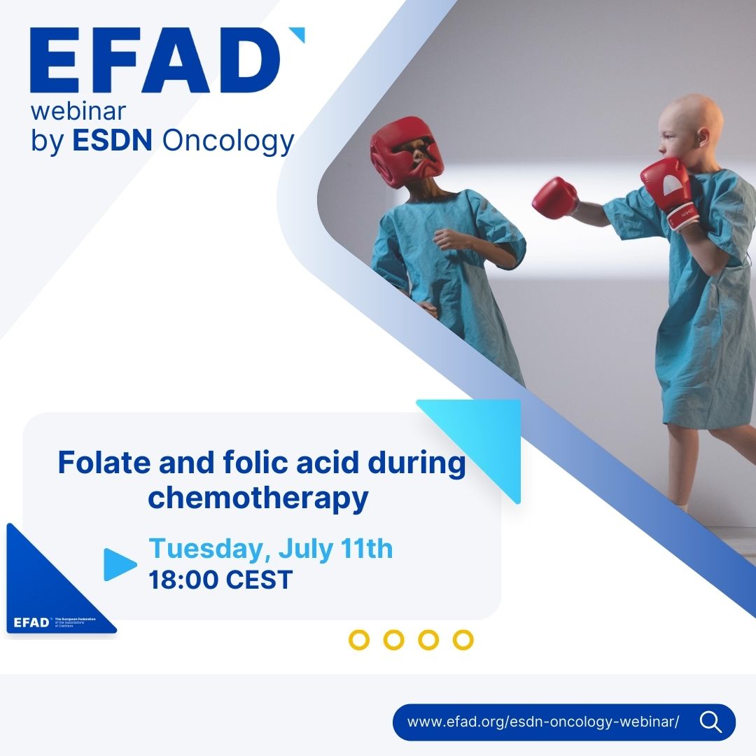 📅 Make sure to mark your calendars for the upcoming webinar hosted by EFAD's ESDN Oncology: "Folate and Folic Acid during Chemotherapy", taking place on Tuesday, July 11, at 6:00 PM CEST
👉 Find more and register: efad.org/esdn-oncology-…