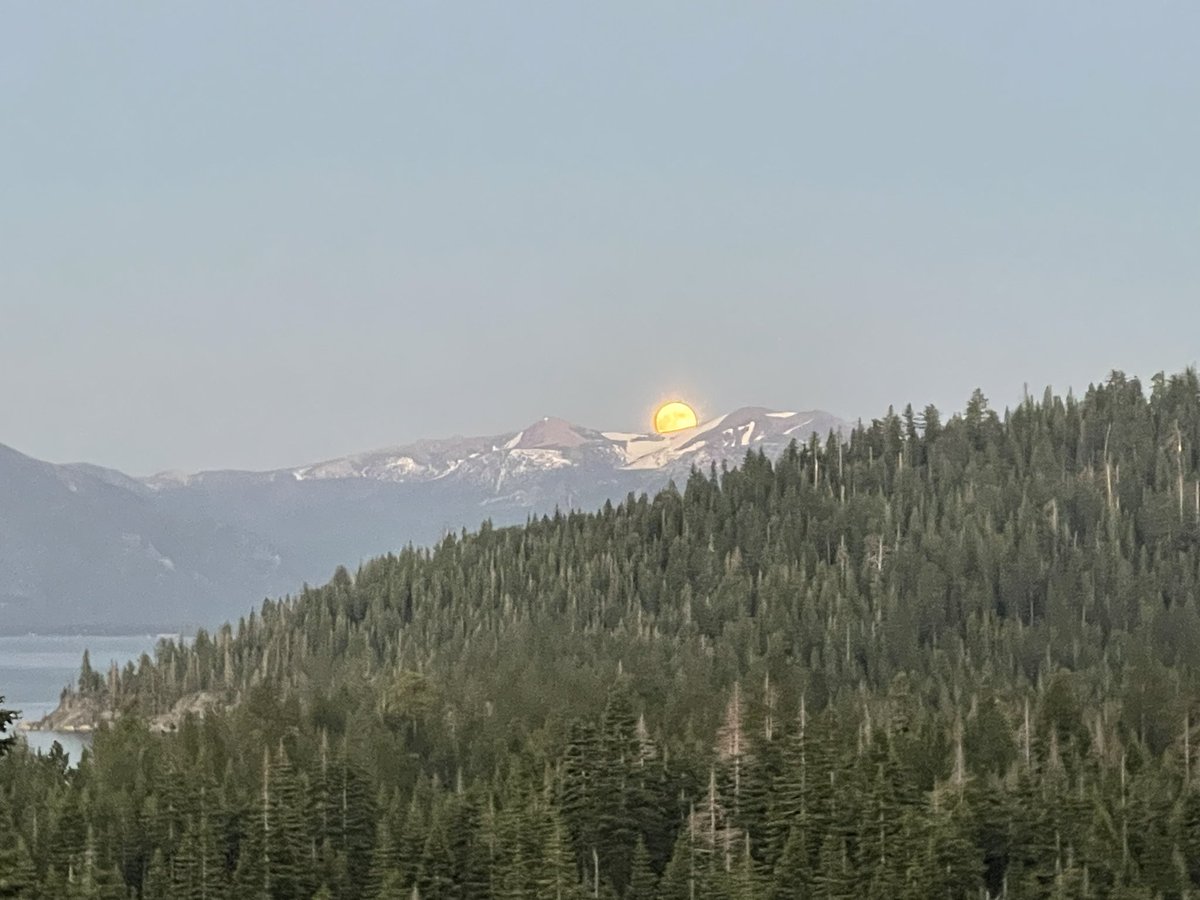 This view was glorious! The full moon rising dramatically orange/yellow over the mountains beyond Bliss point. But of course these photos capture none of the glory we saw. Our moon is one shy and fickle mistress! 
#LakeTahoe #FickleMoon #WestShoreBestShore