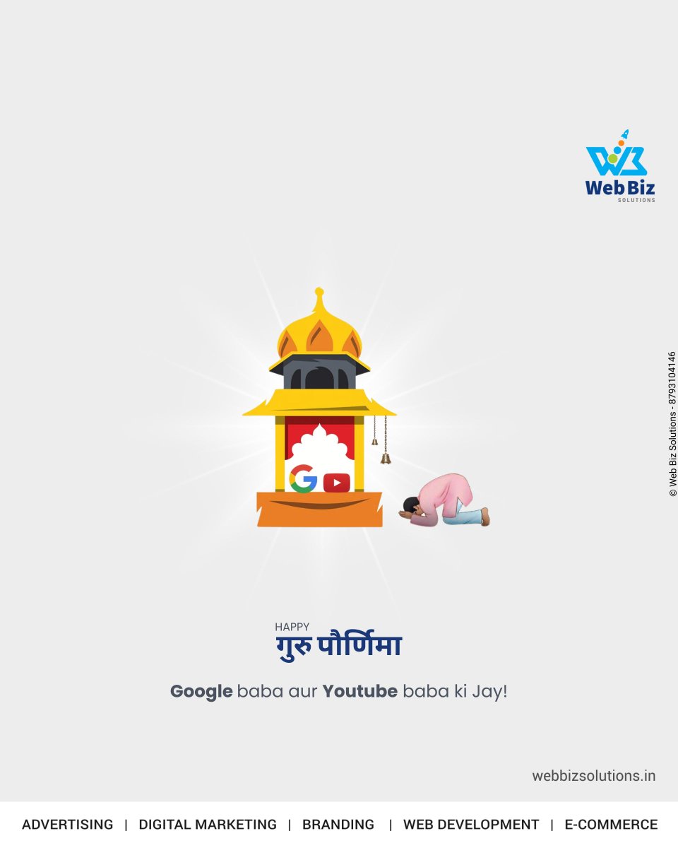 webbizzsolution's tweet photo. 𝐇𝐚𝐩𝐩𝐲 𝐆𝐮𝐫𝐮 𝐏𝐮𝐫𝐧𝐢𝐦𝐚!📷 In this digital age Guru Purnima, thank Google Baba and YouTube Baba for everything you search, learn and giving unconditional sea of information.
#webbizsolutions  #digitalmarketingagency #agencylife #socialmediamarketing #GuruPurnima #guru https://t.co/dtVZW1BLzY
