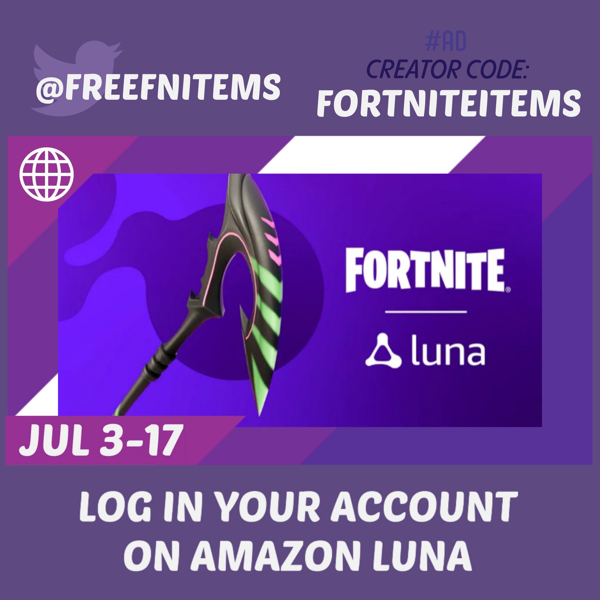Free Fortnite Items on X: “□ Pickaxe Log into your account with 