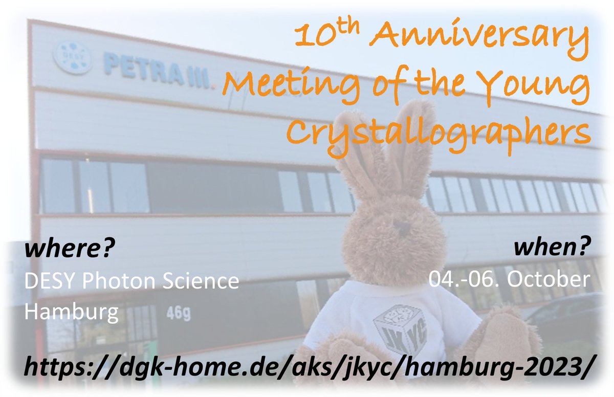 The German Young Crystallographers celebrate their 10th anniversary with a Meeting DESY!
Register now and participate in an experiment, join the DESY Campus Tour and present your work!
indico.desy.de/event/39119/pa…
<a href="/desy/">DESY (Deutsch)</a> <a href="/desynews/">DESY (English)</a>
