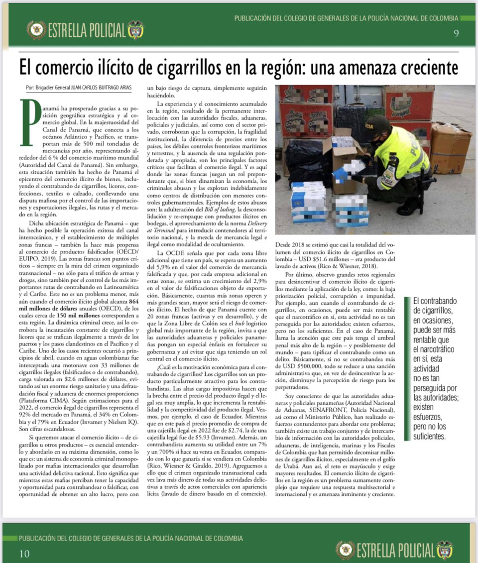 bg_buitrago's tweet photo. Artículo recomendado. Comercio ilícito cigarrillos es amenaza creciente. Representa 12% mercado global sector. #Panamá zona estratégica, 9/10 cigarrillos son ilegales, Colombia 4/10 y Ecuador 8/10. Europa pierde 11 bill. EUR, LATAM 6 bill. USD en recaudo anual por este ilícito. https://t.co/EPaXWVG7qQ