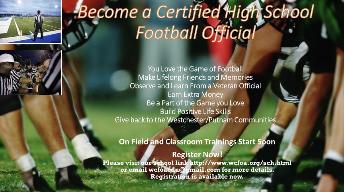 Classes start in a week!!  Become a CERTIFIED High School Football Official!  @NYSPHSAA @RefereeMag @footballzebras #westchesterny #football