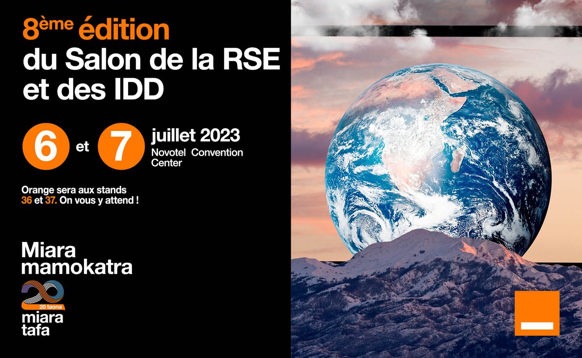 Orange sera au Salon de la RSE et des IDD, ce 6 et 7 juillet 2023, au Novotel Alarobia.

Venez découvrir nos engagements vers un numérique responsable aux stands 36 et 37.

Accès : Gratuit

#Orange #RSE #VersUnNumériqueResponsable