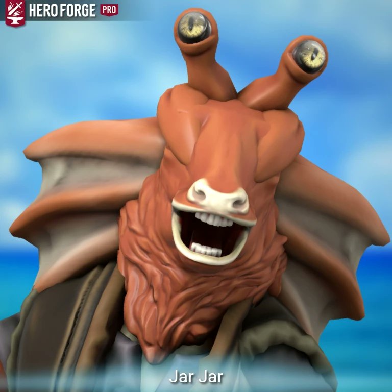 SapphySkies's tweet photo. #HeroForgeMiniatures #HeroForge #FoolsGold #StarWars #JarJarBinks #JarJar #NightmareFuel #Elk #Gungan #Amphibian #Naboo #EyeStalks #BadMiniature #Cursed #CursedMiniature #Apple #Waving #FrogBody #FanArt https://t.co/03IigQru27