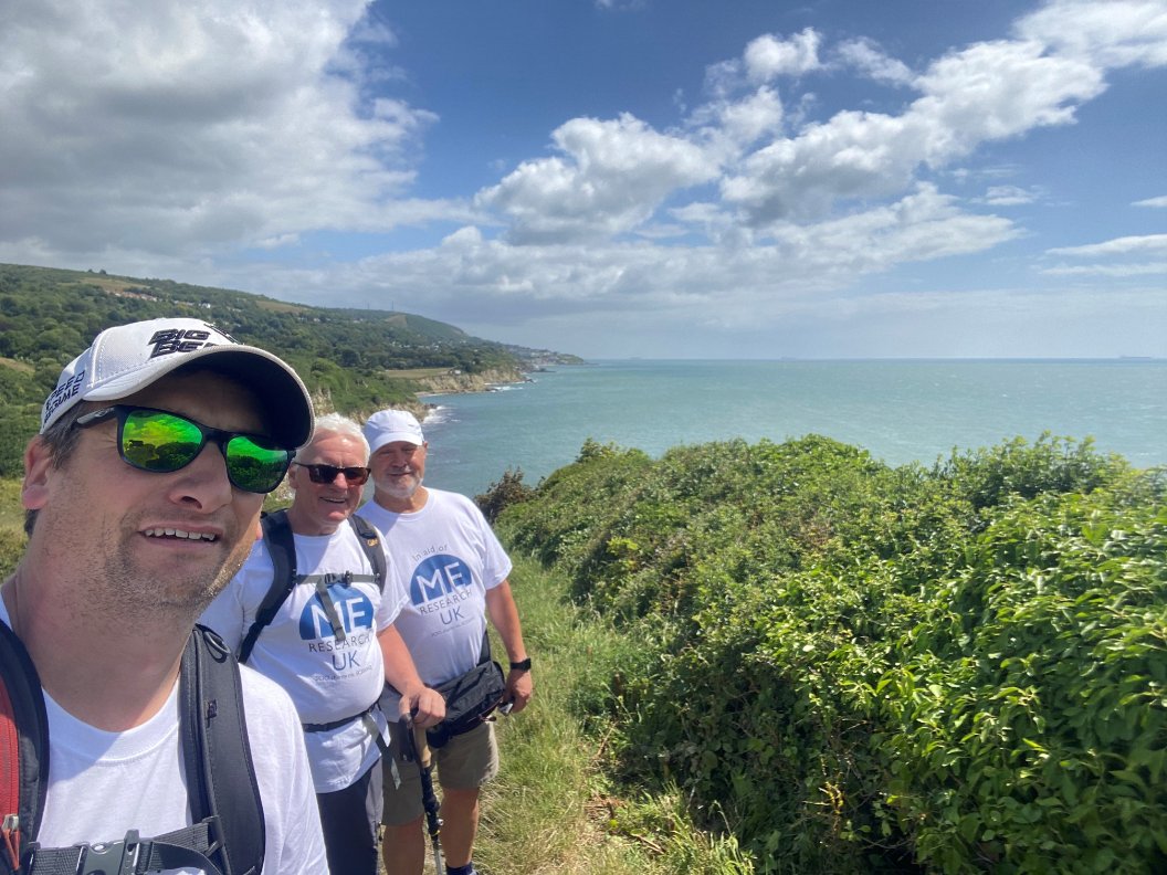MEResearchUK's tweet photo. Alan Avis, John and Peck have been walking to raise funds for ME Research UK on behalf of Alan’s daughter who has severe ME - https://t.co/j2WWENXsUR The 3 day trek from Ryde Pier to The Needles on the @isleofwightuk ends today. #Walk4ME #MECFS https://t.co/KPOUtLJQIO