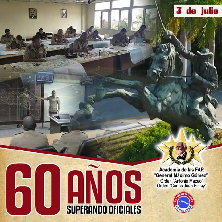 Muchas felicidades a los oficiales estudiantes y miembros del colectivo de trabajadores de la Academia de las FAR, General Máximo Gómez,  Centro Científico y Docente en su 60 aniversario.
#PuebloUniformado
#MatancerosEnVictoria
<a href="/DiazCanelB/">Miguel Díaz-Canel Bermúdez</a>
<a href="/SuselyMorfaG/">Susely Morfa González</a> 
<a href="/mariofsabines/">Mario Sabines Lorenzo</a>
